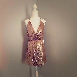 NWT Eve Couture Rose Gold & Nude Mesh Wrap Dress